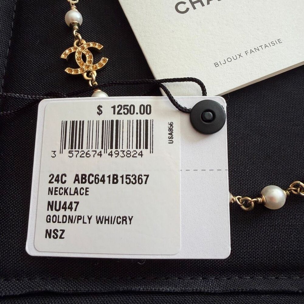 Chanel 24C Faux Pearl & Strass Station Chain Necklace - Picture 9 of 10